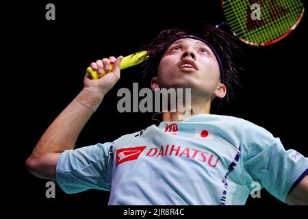 Kodai Naraoka (JPN), 22 AGOSTO 2022 - Badminton : TotalEnergies BWF World Championships 2022 Men's Singles Round 1 al Tokyo Metropolitan Gymnasium di Tokyo, Giappone. (Foto di Naoki Nishimura/AFLO SPORT) Foto Stock