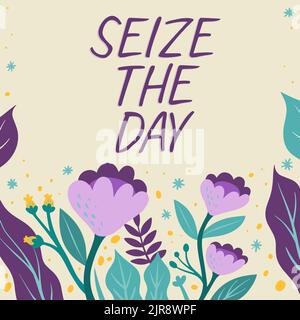 Ispirazione che mostra il segno Seize the Day. Concetto di business abbracciare le opportunità hanno motivazione ispirazione ottimismo cornice decorata con colorato Foto Stock