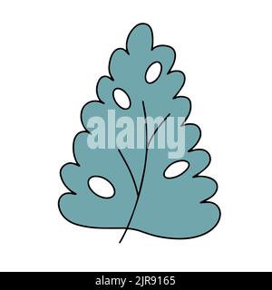 Foglia verde naturale fresca colorata con tratto. Illustrazione vettoriale Illustrazione Vettoriale