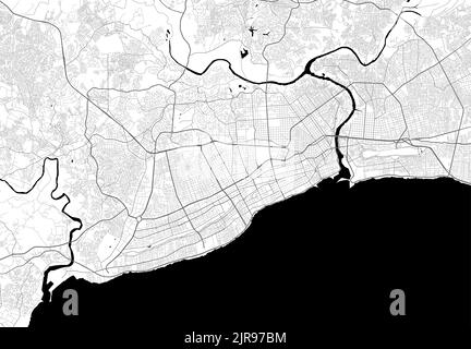 Mappa vettoriale della città di Santo Domingo. Poster in scala di grigi urbana. Immagine della mappa stradale con vista dell'area metropolitana. Illustrazione Vettoriale