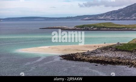 Sound of Scarp Panorama, Tráigh Meilein Beach, Hushinish, Harris, Isola di Harris, Outer Ebrides, Western Isles, Scozia, Regno Unito Foto Stock