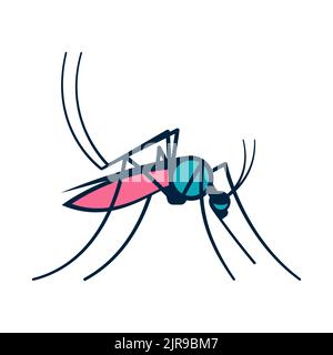 L'illustrazione di un vettore piatto di una zanzara è isolata su uno sfondo bianco. Vista laterale Illustrazione Vettoriale