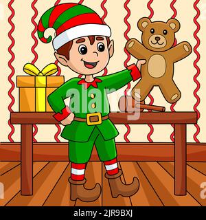 Natale Elfo colorato Cartoon Illustrazione Illustrazione Vettoriale