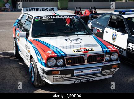 Una classica auto da rally Martini Lancia Delta HF gruppo B. Foto Stock