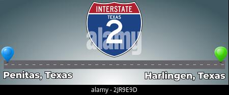 L'Interstate 2 è un'autostrada interstatale parzialmente completata che attraversa la Lower Rio Grande Valley del Texas meridionale Illustrazione Vettoriale