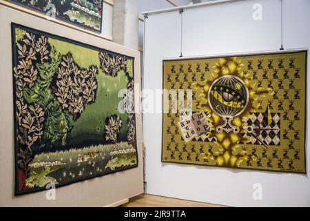 Aubusson (Francia centrale): Il Museo Internazionale degli Arazzi (Cite internationale de la tapisserie). 'Les Buissons' di Jean Lurcat (a sinistra) e 'l'Astro Foto Stock