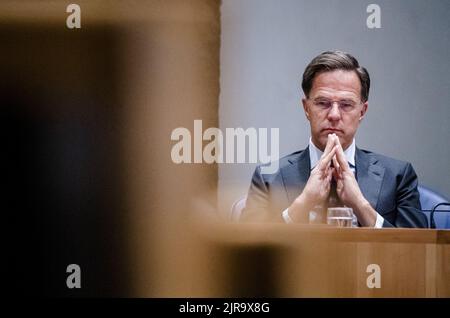 L'Aia, Paesi Bassi. 23rd ago, 2022. 2022-08-23 11:53:31:19 L'AIA - primo ministro Mark Rutte durante il dibattito sulla politica di azoto. C'è stata grande irritazione all'interno del gabinetto e della coalizione perché il leader del CDA e il vice primo ministro Wopke Hoekstra hanno detto in un'intervista nell'annuncio che potrebbe voler modificare la politica. ANP BART MAAT netherlands OUT - belgium OUT Credit: ANP/Alamy Live News Foto Stock