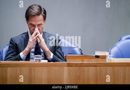 L'Aia, Paesi Bassi. 23rd ago, 2022. 2022-08-23 11:52:29:19 L'AIA - primo ministro Mark Rutte durante il dibattito sulla politica di azoto. C'è stata grande irritazione all'interno del gabinetto e della coalizione perché il leader del CDA e il vice primo ministro Wopke Hoekstra hanno detto in un'intervista nell'annuncio che potrebbe voler modificare la politica. ANP BART MAAT netherlands OUT - belgium OUT Credit: ANP/Alamy Live News Foto Stock