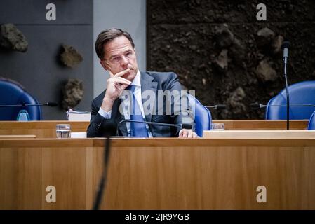 L'Aia, Paesi Bassi. 23rd ago, 2022. 2022-08-23 11:45:39:19 L'AIA - primo ministro Mark Rutte durante il dibattito sulla politica di azoto. C'è stata grande irritazione all'interno del gabinetto e della coalizione perché il leader del CDA e il vice primo ministro Wopke Hoekstra hanno detto in un'intervista nell'annuncio che potrebbe voler modificare la politica. ANP BART MAAT netherlands OUT - belgium OUT Credit: ANP/Alamy Live News Foto Stock