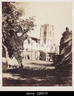 Fontane Abbey, la Chiesa, Chiostro e Hospitium. Dall'album: Un tour fotografico tra le Abbazie dello Yorkshire; 1856; Bell e Daddy, circa 1856, Yorkshire, Di Philip Delamotte. Foto Stock