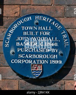 Targa blu Heritage Municipio di Scarborough - St Nicholas House - St Nicholas Street, Scarborough North Yorkshire, Yorkshire, Inghilterra, Regno Unito Foto Stock