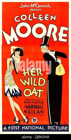 Colleen Moore - poster del film d'epoca per la commedia silenziosa del 1927 Her Wild OAT. Vecchio film pubblicità. Foto Stock