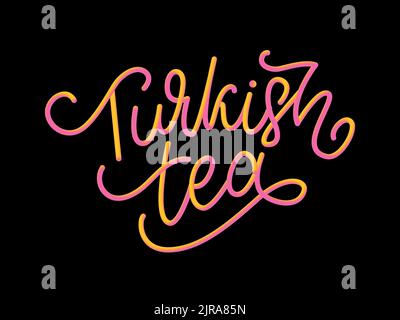 Cerimonia delle tradizioni turche del tè. Ora del tè. Elementi decorativi per il tuo design. Illustrazione vettoriale con tazza orientale Illustrazione Vettoriale