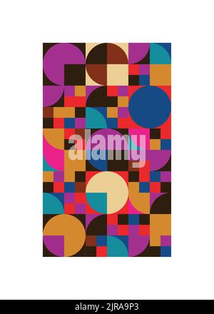 Poster astratto vintage dalle forme geometriche. Sfondo con cerchi e quadrati Illustrazione Vettoriale