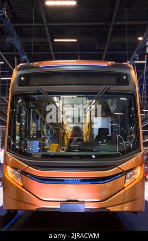 Bus elettrico Caio eMillenium in mostra alla LAT.BUS 2022 esposizione, che si svolge nella città di São Paolo. Foto Stock