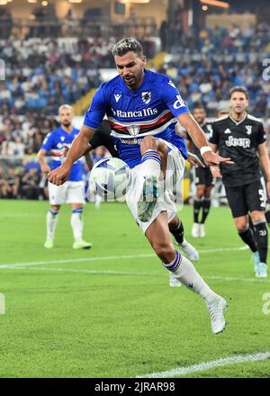 Mehdi Leris di UC Sampdoria in azione durante la Serie A 2022/23 match tra UC Sampdoria e Juventus FC allo Stadio Luigi Ferraris il 22 agosto 2022 a Genova, Italia Foto Stock