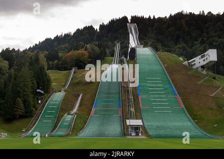 Olympic Alpine Ski Stadium nella Germania meridionale un popolare centro sportivo invernale. GARMISCH PARTENKIRCHEN GERMANIA - SET 2018 Foto Stock