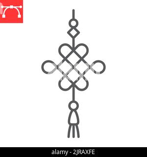 Icona della linea del nodo cinese, cultura e decorazione asiatica, icona del vettore del nodo, grafica vettoriale, segno di contorno del tratto modificabile, eps 10. Illustrazione Vettoriale