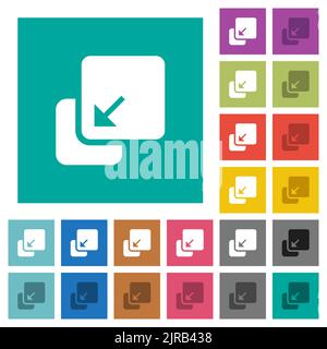 Comprimi icone piatte multicolore dell'elemento su sfondi quadrati semplici. Sono state incluse le variazioni delle icone bianche e scure per gli effetti attivi o al passaggio del mouse. Illustrazione Vettoriale