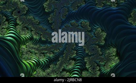 Astratto 3D tunnel a spirale frattale di colore blu e verde. Moderno sfondo futuristico, rendering 3D Foto Stock