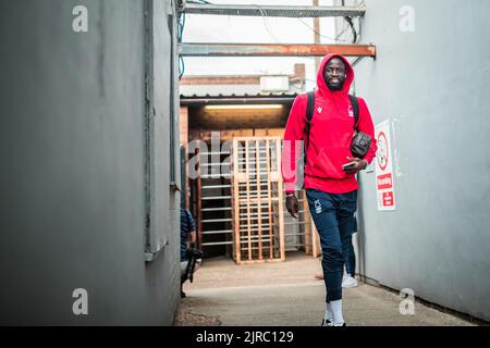 Cleethorpes, Regno Unito. 23rd ago, 2022. Cheickhou Kouyaté della Foresta di Nottingham arriva al Parco di Blundell a Cleethorpes, Regno Unito, il 8/23/2022. (Foto di Ritchie Sumpter/News Images/Sipa USA) Credit: Sipa USA/Alamy Live News Foto Stock