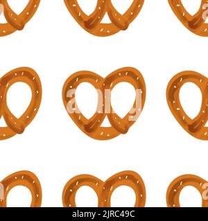 Motivo senza cuciture con tradizionale pretzel snack su sfondo bianco Illustrazione Vettoriale