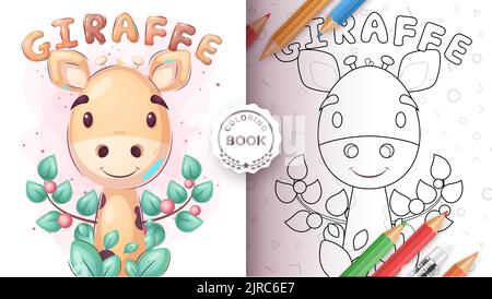 Giraffa in foglia - pagina da colorare Illustrazione Vettoriale