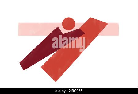 Forme pacifiche astratte con rettangolo e cerchio al centro, forme equilibrate, arte con arte astratta pittura gouache, colori stimolanti. Arte astratta Foto Stock