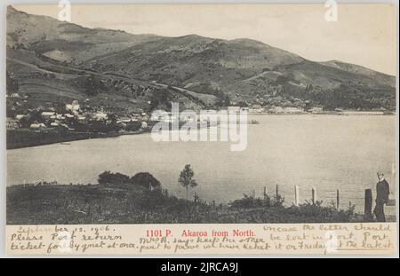 Akaroa da nord, 1906, Akaroa, da Muir & Moodie. Dono di Patricia M. Mitchell, 1989. Foto Stock