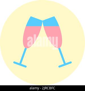 Due allegri bicchieri di champagne rosa icona piatta. Illustrazione Vettoriale