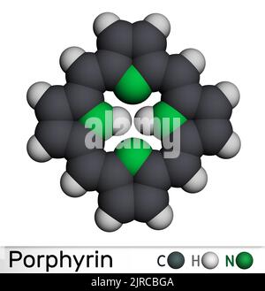 Porfina o porfirina, membro della molecola delle porfirine. È una classe di composti aromatici macrociclici, come cofattore di emoglobina, citocromi. Mole Foto Stock