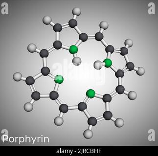 Porfina o porfirina, membro della molecola delle porfirine. È una classe di composti aromatici macrociclici, come cofattore di emoglobina, citocromi. Mole Foto Stock