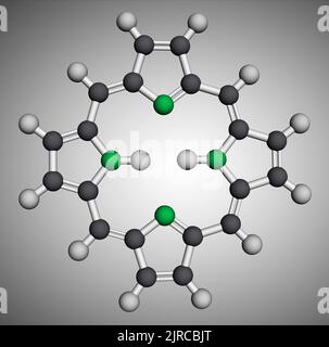 Porfina o porfirina, membro della molecola delle porfirine. È una classe di composti aromatici macrociclici, come cofattore di emoglobina, citocromi. Mole Foto Stock