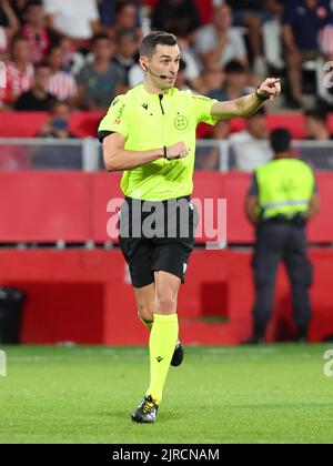 Girona, Spagna. 22nd ago, 2022. Muniz Ruiz durante la partita la Liga tra Girona FC e Getafe CF allo stadio Municipal de Montilivi di Girona, Spagna. Credit: DAX Images/Alamy Live News Foto Stock