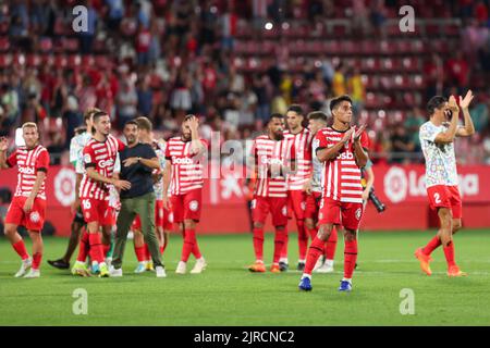 Girona, Spagna. 23rd ago, 2022. Giocatori del Girona FC durante la partita la Liga tra Girona FC e Getafe CF allo stadio Municipal de Montilivi di Girona, Spagna. Credit: DAX Images/Alamy Live News Foto Stock