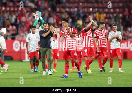 Girona, Spagna. 23rd ago, 2022. Giocatori del Girona FC durante la partita la Liga tra Girona FC e Getafe CF allo stadio Municipal de Montilivi di Girona, Spagna. Credit: DAX Images/Alamy Live News Foto Stock