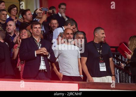 Girona, Spagna. 22nd ago, 2022. PEP Guardiola durante la partita la Liga tra Girona FC e Getafe CF allo stadio Municipal de Montilivi di Girona, Spagna. Credit: DAX Images/Alamy Live News Foto Stock