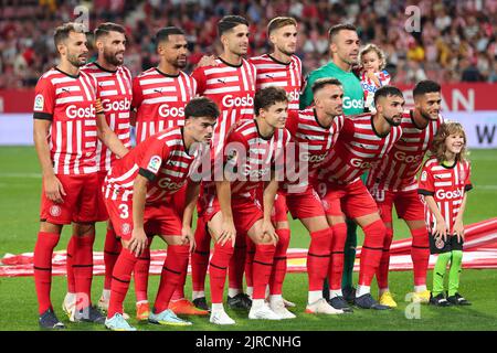 Girona, Spagna. 22nd ago, 2022. Giocatori del Girona FC durante la partita la Liga tra Girona FC e Getafe CF allo stadio Municipal de Montilivi di Girona, Spagna. Credit: DAX Images/Alamy Live News Foto Stock