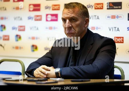 Stockport, Regno Unito. 23rd agosto 2022. Durante la partita della Coppa EFL Carabao tra Stockport County e Leicester City a Edgeley Park, Stockport, Inghilterra, il 23 agosto 2022. Foto di ben Wright. Solo per uso editoriale, licenza richiesta per uso commerciale. Non è utilizzabile nelle scommesse, nei giochi o nelle pubblicazioni di un singolo club/campionato/giocatore. Credit: UK Sports Pics Ltd/Alamy Live News Foto Stock