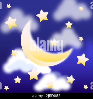 Sfondo del cielo notturno della luna con stelle e nuvole dai toni gialli immagine vettoriale Illustrazione Vettoriale