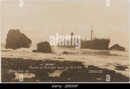 S.S. Devon naufragò a Wellington Heads il 25,8.1913, 25 agosto 1914, Wellington, da Tanner Bros. Ltd Foto Stock
