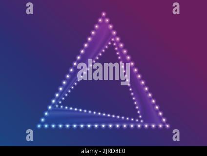 Luci al neon LED astratto cornice triangolare sfondo blu e viola. Design moderno vettoriale Illustrazione Vettoriale