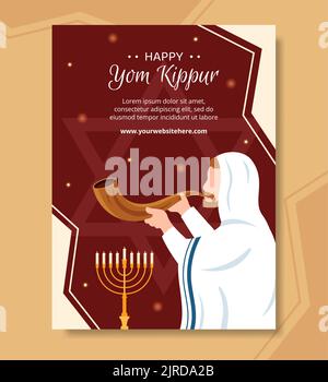 Modello poster di celebrazione del giorno di Yom Kippur disegno a mano dell'illustrazione piatta del cartoon Illustrazione Vettoriale