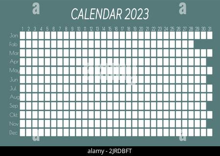 Calendario per il 2023. Un pianificatore per giorno e mese con un posto per note, note e promemoria. Un modello per la fase lunare Illustrazione Vettoriale