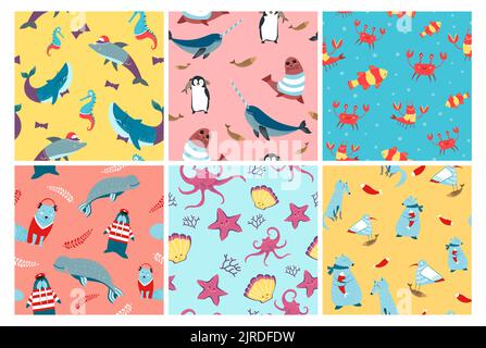 Motivo decorativo con animale polare, creatura marina Illustrazione Vettoriale