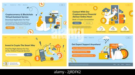 Web banner set design per il consulente di criptovaluta Illustrazione Vettoriale