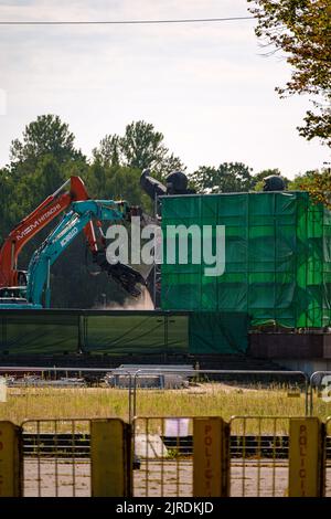 Demolizione del monumento dell'esercito rosso a RIGA, LETTONIA Foto Stock