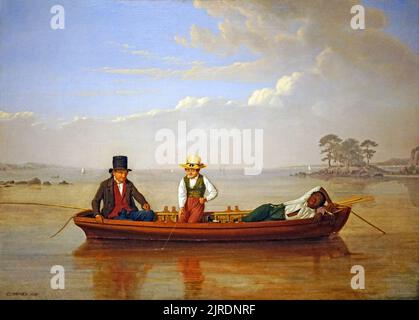 Fishing Party on Long Island Sound Off New Rochelle (1847) di James Goodwyn Clonney (1812-1867) pittore di genere americano Foto Stock