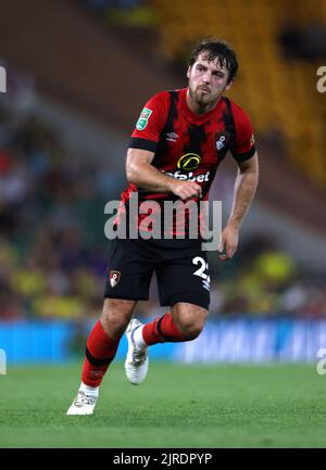 Norwich, Regno Unito. 23rd ago, 2022. Ben Pearson (AFC B) alla partita della Norwich City contro AFC Bournemouth EFL Cup, a Carrow Road, Norwich. Credit: Paul Marriott/Alamy Live News Foto Stock