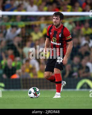 Norwich, Regno Unito. 23rd ago, 2022. Ben Pearson (AFC B) alla partita della Norwich City contro AFC Bournemouth EFL Cup, a Carrow Road, Norwich. Credit: Paul Marriott/Alamy Live News Foto Stock